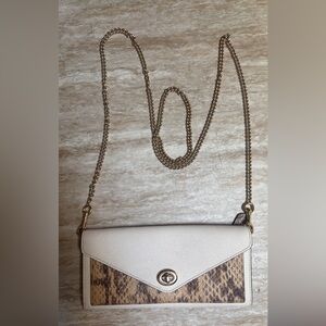 Coach Snakeskin Turnlock Phone Crossbody Wallet Chain Chalk White